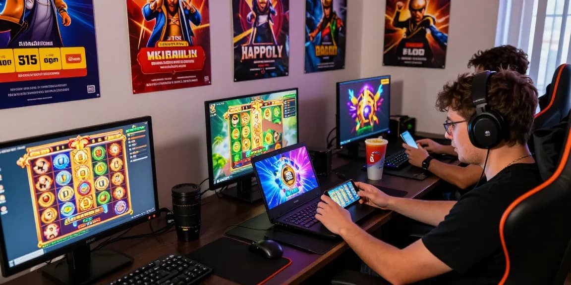 Cipung138 - Pemandangan seru pengguna bermain slot online dengan kegembiraan di perangkat mereka.