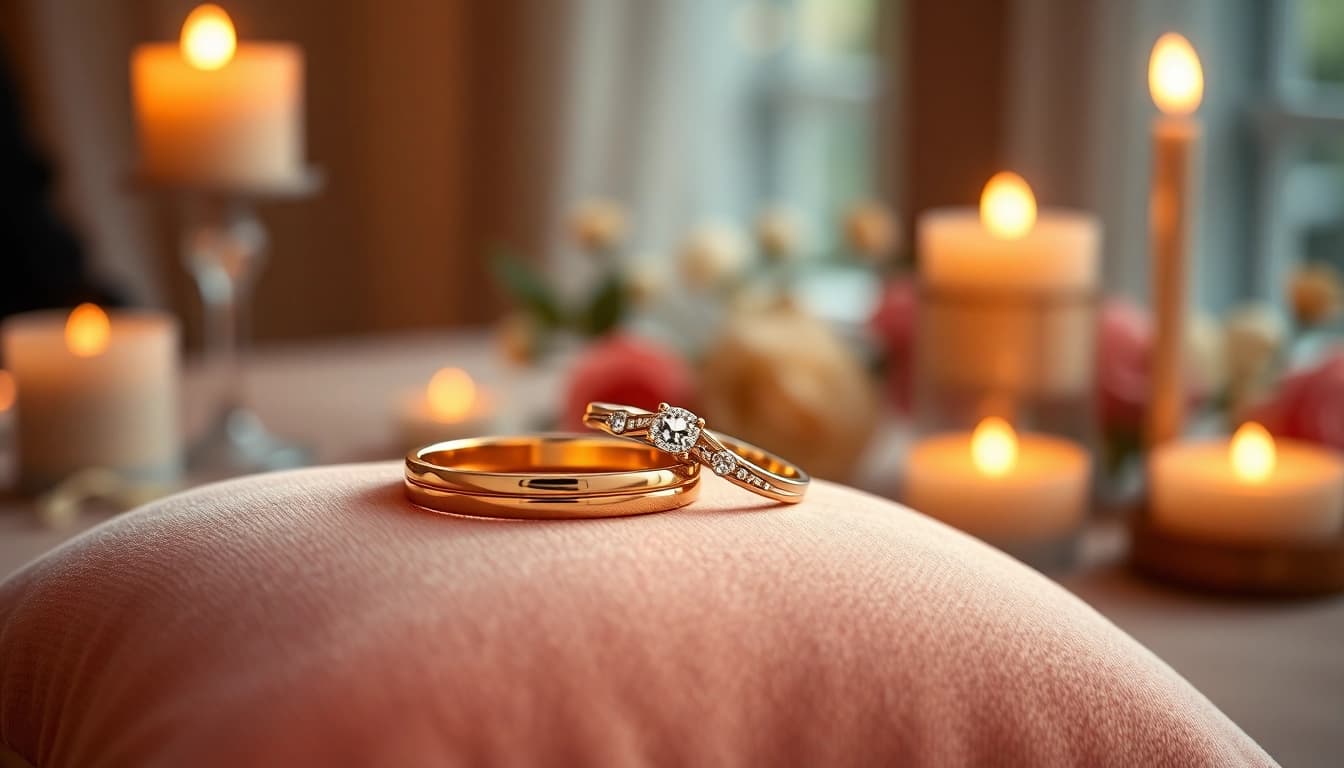 Showcase of exquisite couple rings featuring elegant designs and sparkling details.