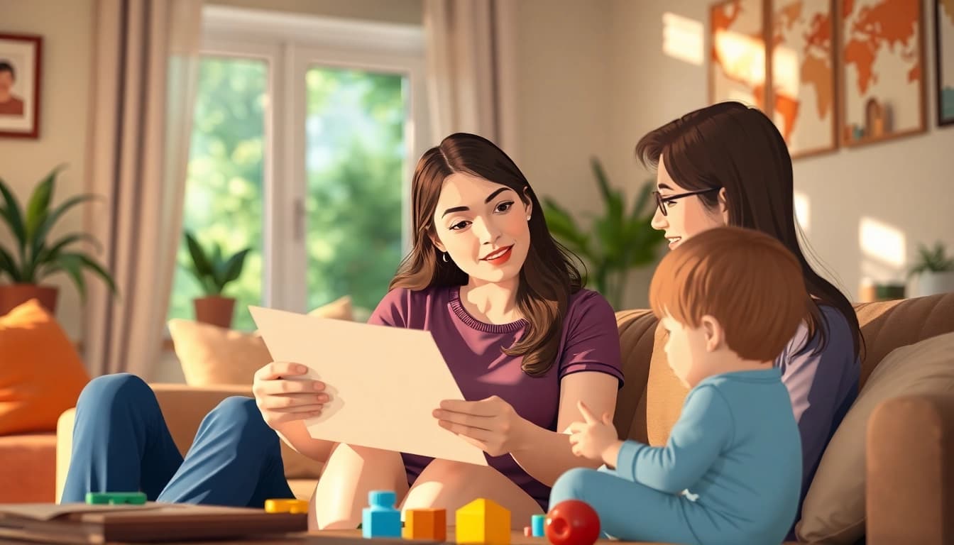 Families discussing life insurance options in a cozy setting to emphasize security and planning.