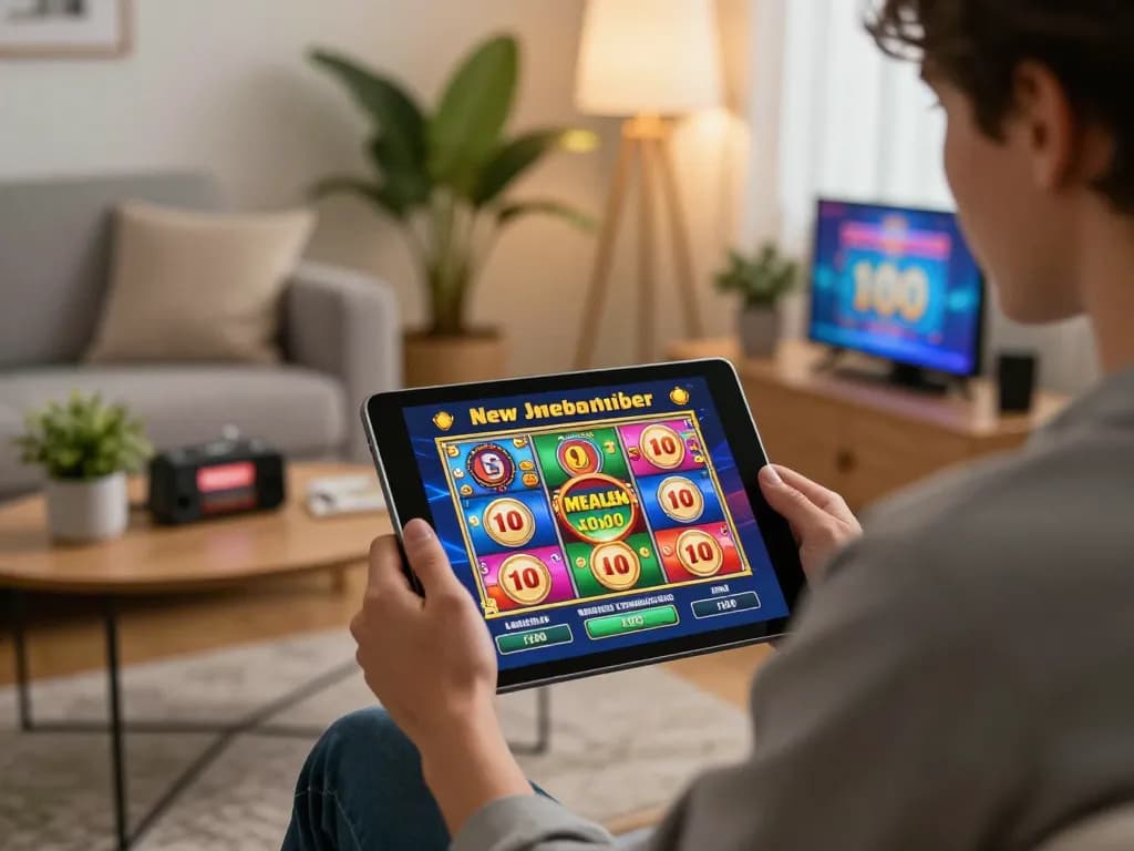 Enjoy thrilling gameplay with the slot bonus new member 100 on a tablet in a cozy home setting.