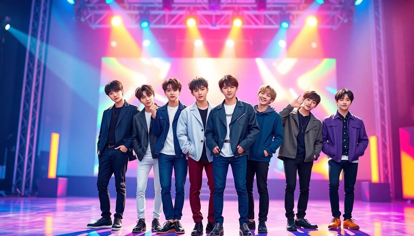 BTS members showcasing their unique styles and personalities in a vibrant setting