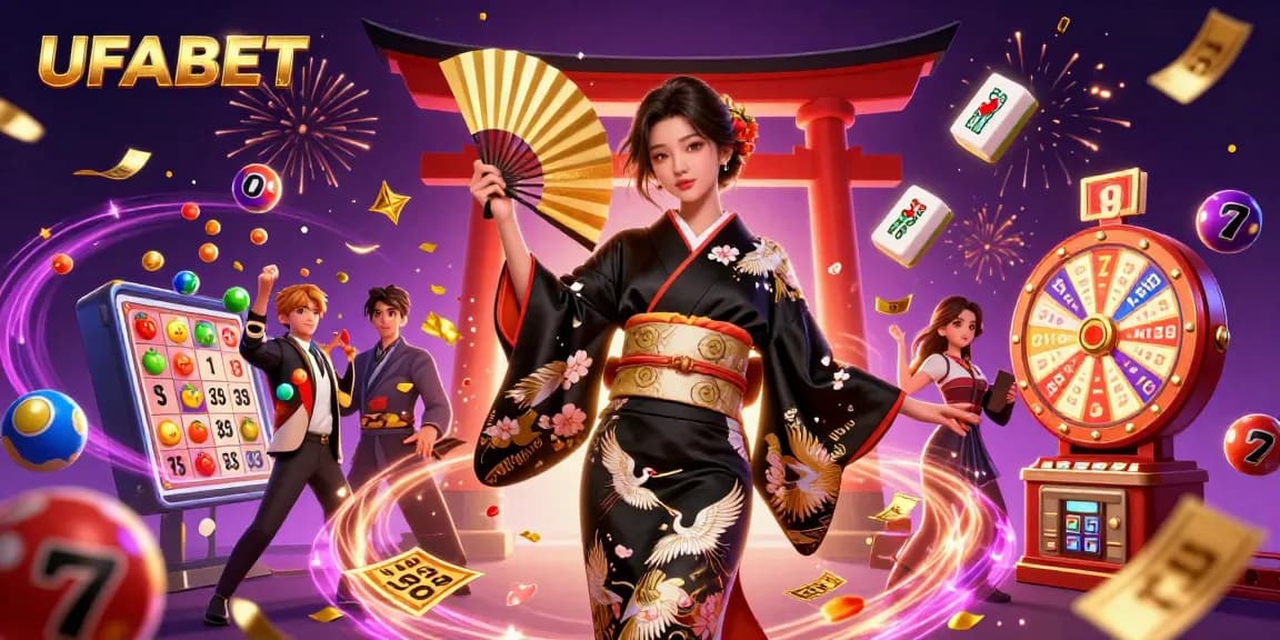 Bet on UFABET with vibrant lottery scenes and elegant characters celebrating wins in dynamic gaming environments.