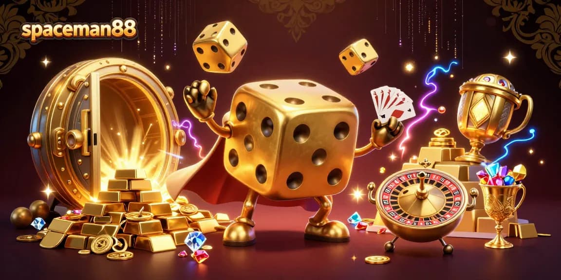 Experience winning with spaceman88 in a vibrant casino-themed dynamic illustration.