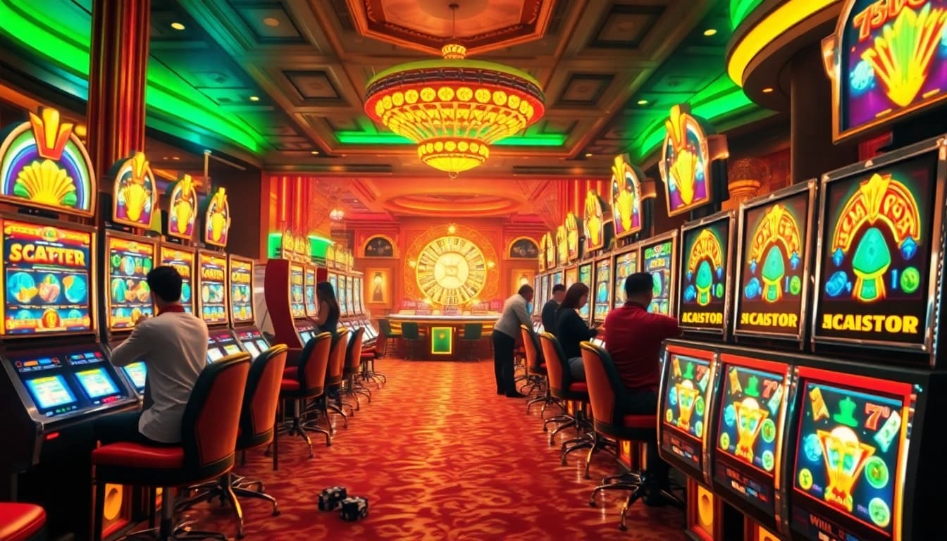 Exciting scene featuring slot scatter hitam machines and vibrant casino atmosphere with players engaging.