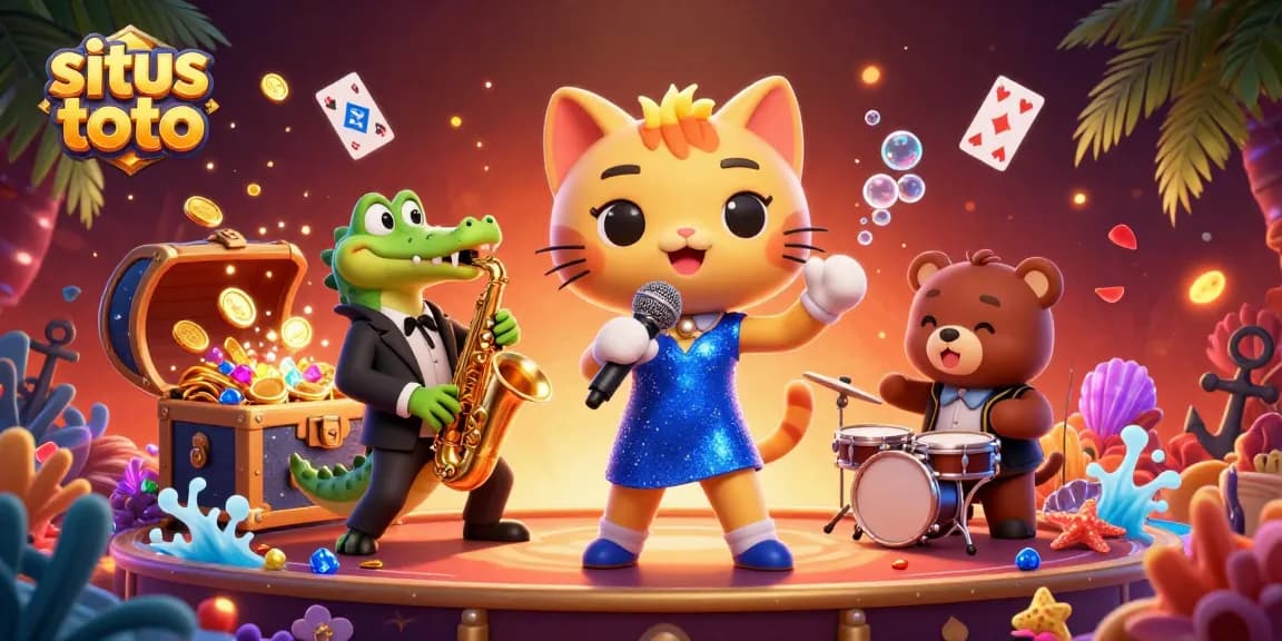 Experience the thrill of situs toto as characters celebrate wins with vibrant casino elements.