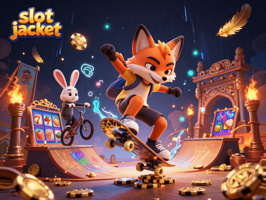 Experience the thrill of slot jackpot with playful characters in an exciting casino scene.