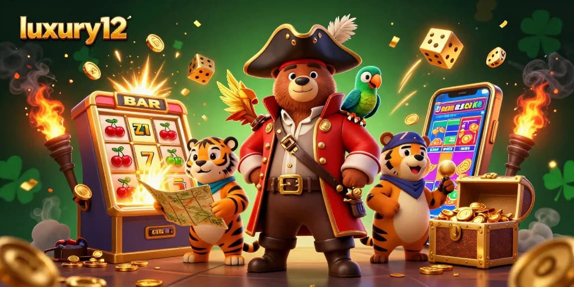 Play thrilling casino games with luxury12 while enjoying a vibrant 3D pirate adventure illustration.