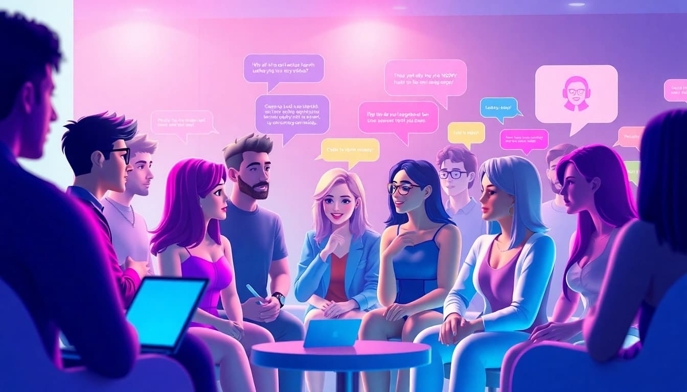 Interactive scene showcasing character AI NSFW chat experience with customizable avatars.