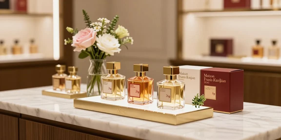 Explore Maison Francis Kurkdjian (MFK) fragrances in a luxurious boutique setting.