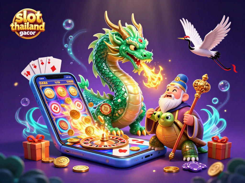 Experience adventures with slot thailand gacor featuring vibrant casino characters, games, and dynamic elements.