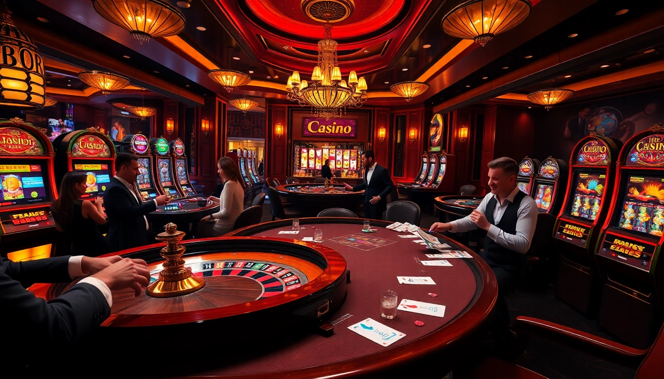 Vivez l'excitation des casinos en ligne Français 2026 avec des joueurs engagés à une table de casino luxueuse.