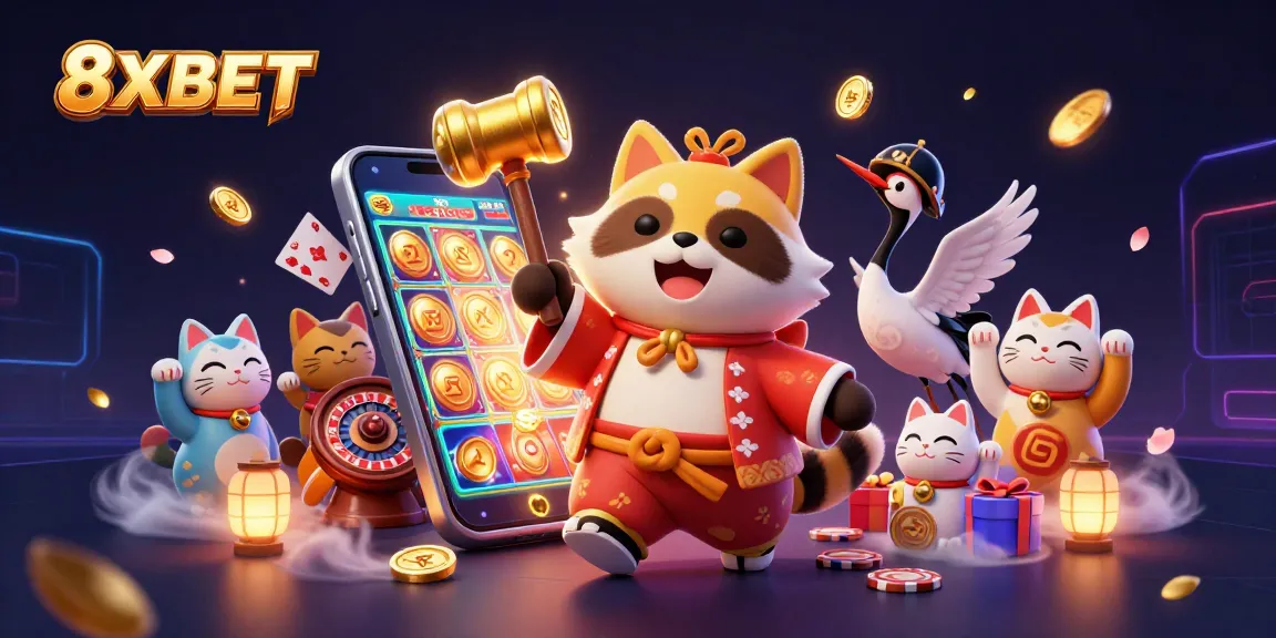 Engage with thrilling 8XBET gaming featuring fun characters, exciting slots, and vibrant casino atmosphere.