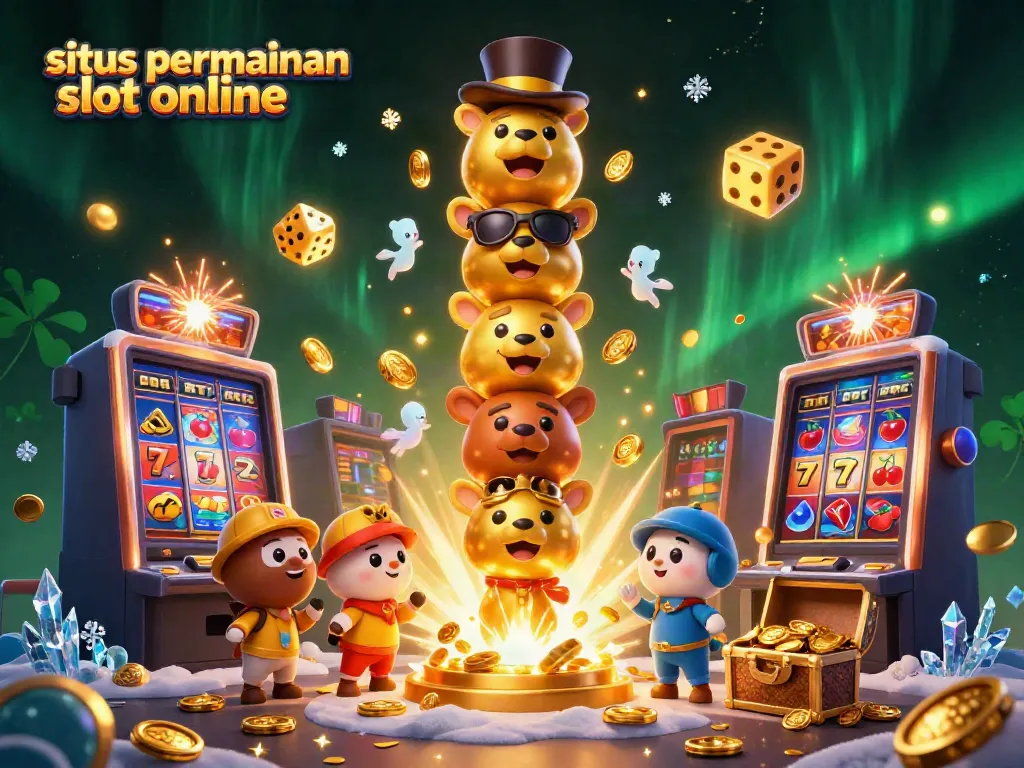 Jelajahi situs permainan slot online dengan berbagai elemen kasino dalam ilustrasi menarik.