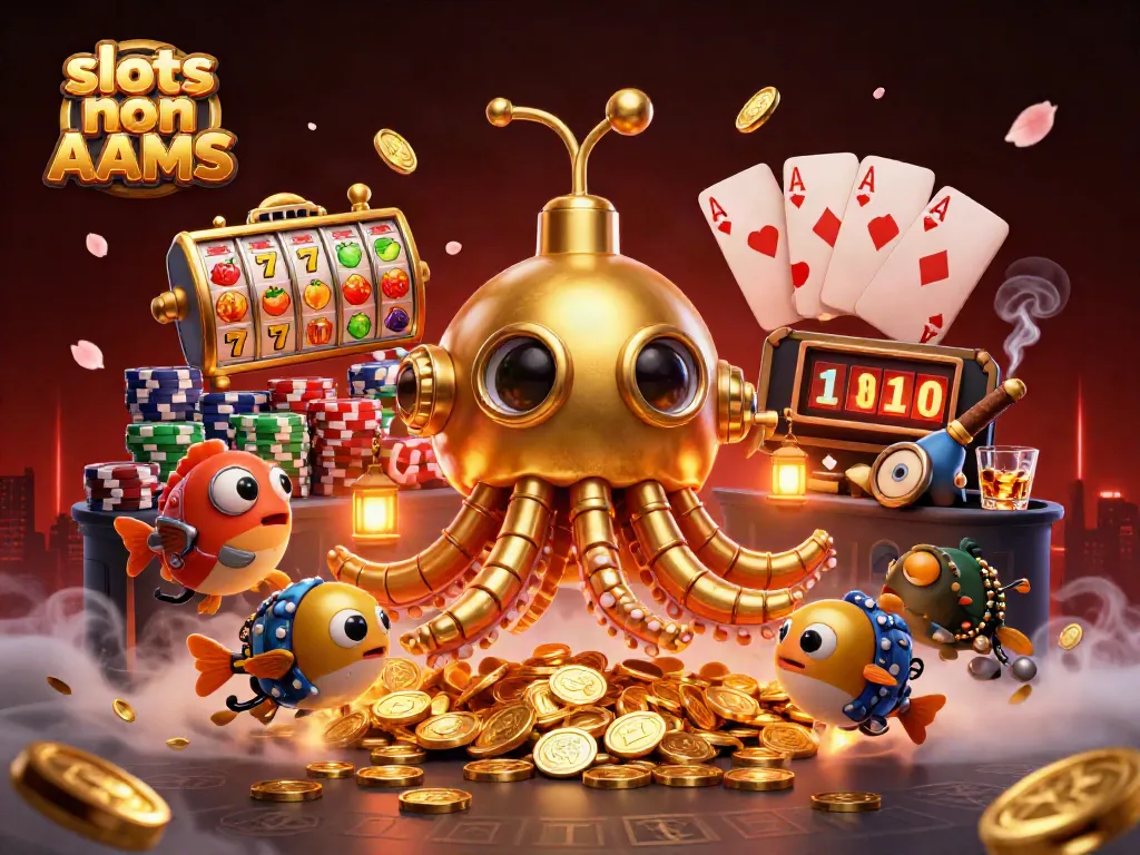 Gioca alle slots non AAMS mentre il kraken d'oro emerge da monete dorate con pesci meccanici attorno.