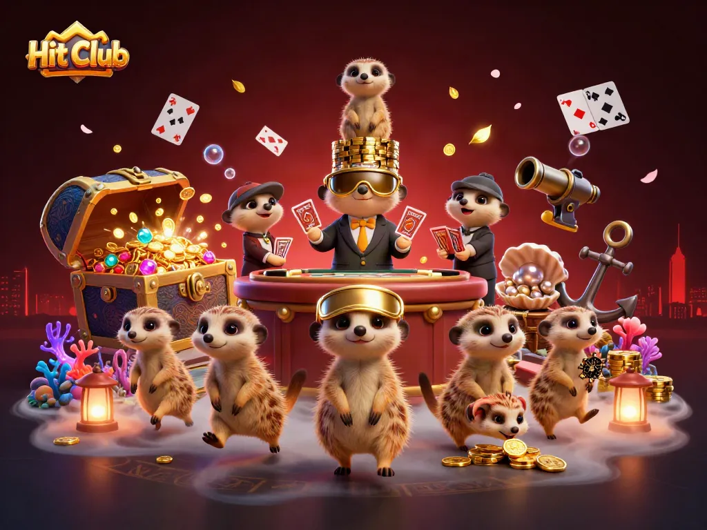 Experience the lively gaming atmosphere of Hit Club with playful meerkats running a casino.