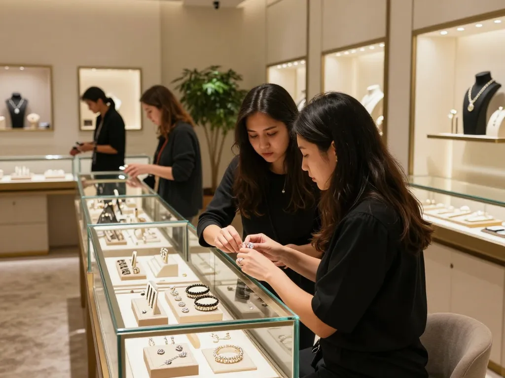 Discover stunning jewelry pieces you could try here in a luxurious retail environment with attentive service.