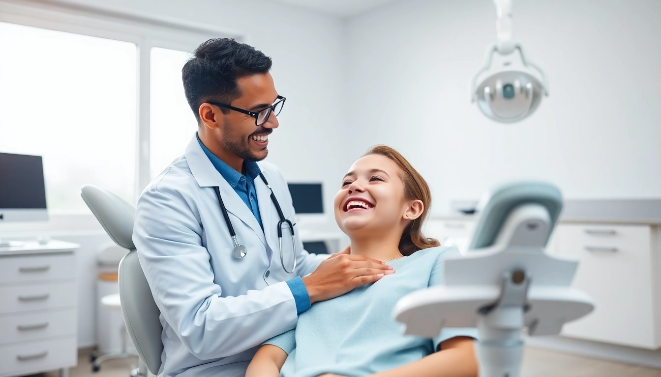 Experience level orthodontics with a caring orthodontist assisting a smiling patient in a modern clinic