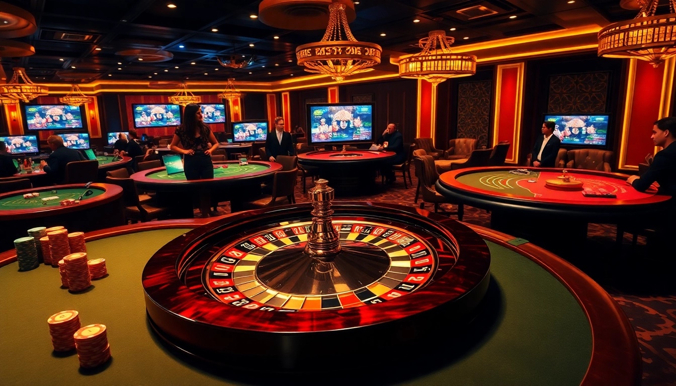 Jouez au casino en ligne Français 2026 mettant en vedette des tables de roulette et de blackjack vibrantes.