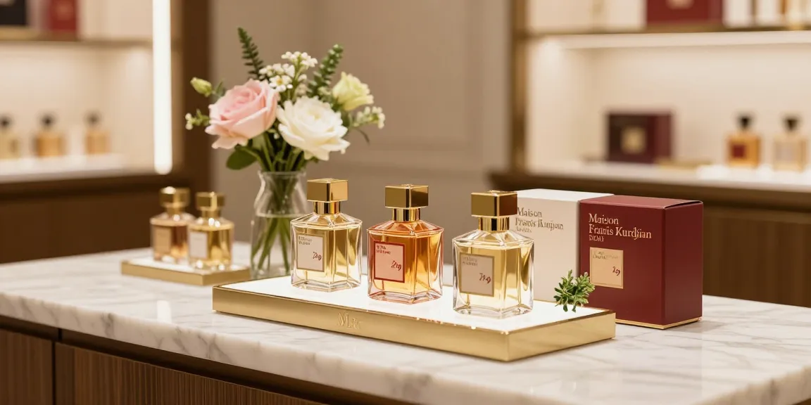 Explore Maison Francis Kurkdjian (MFK) fragrances in a luxurious boutique setting.