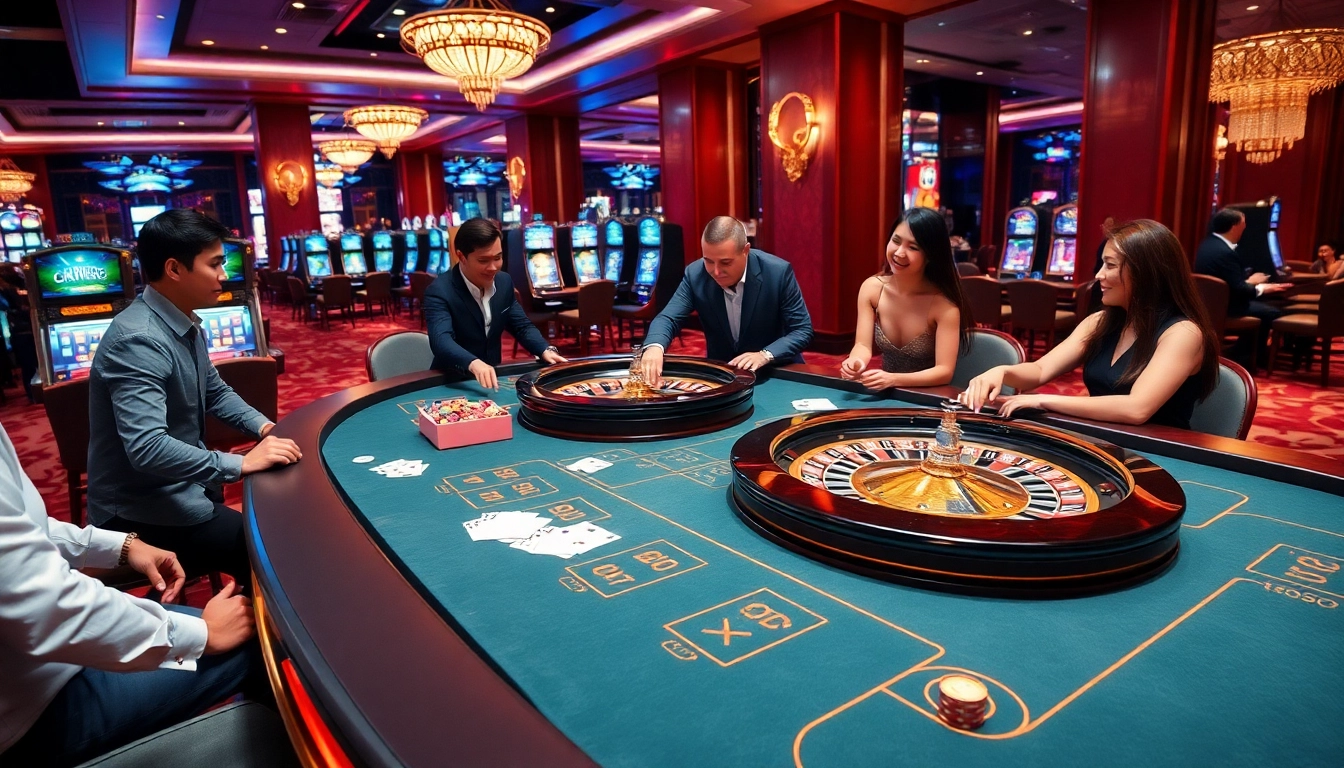 Catching the excitement of casino mm88 with players at a Baccarat table engaging in vibrant gameplay.