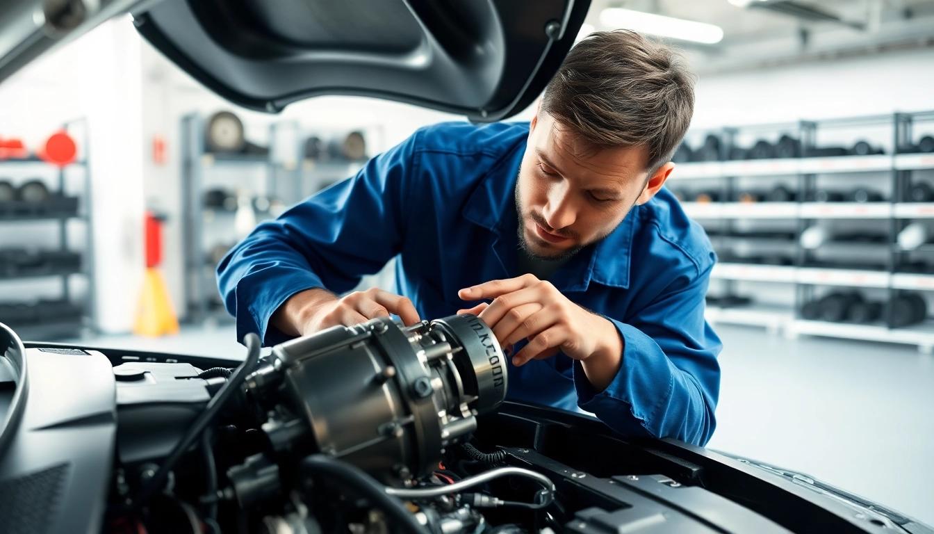 Find an online extended car warranty quote with a mechanic inspecting a car engine in a workshop.