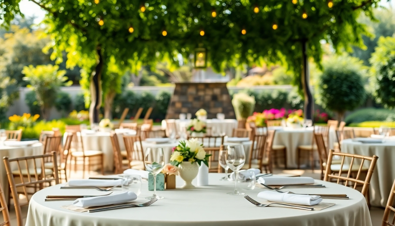 Elegant table & chair rentals beautifully arranged in an outdoor setting, inviting gatherings.
