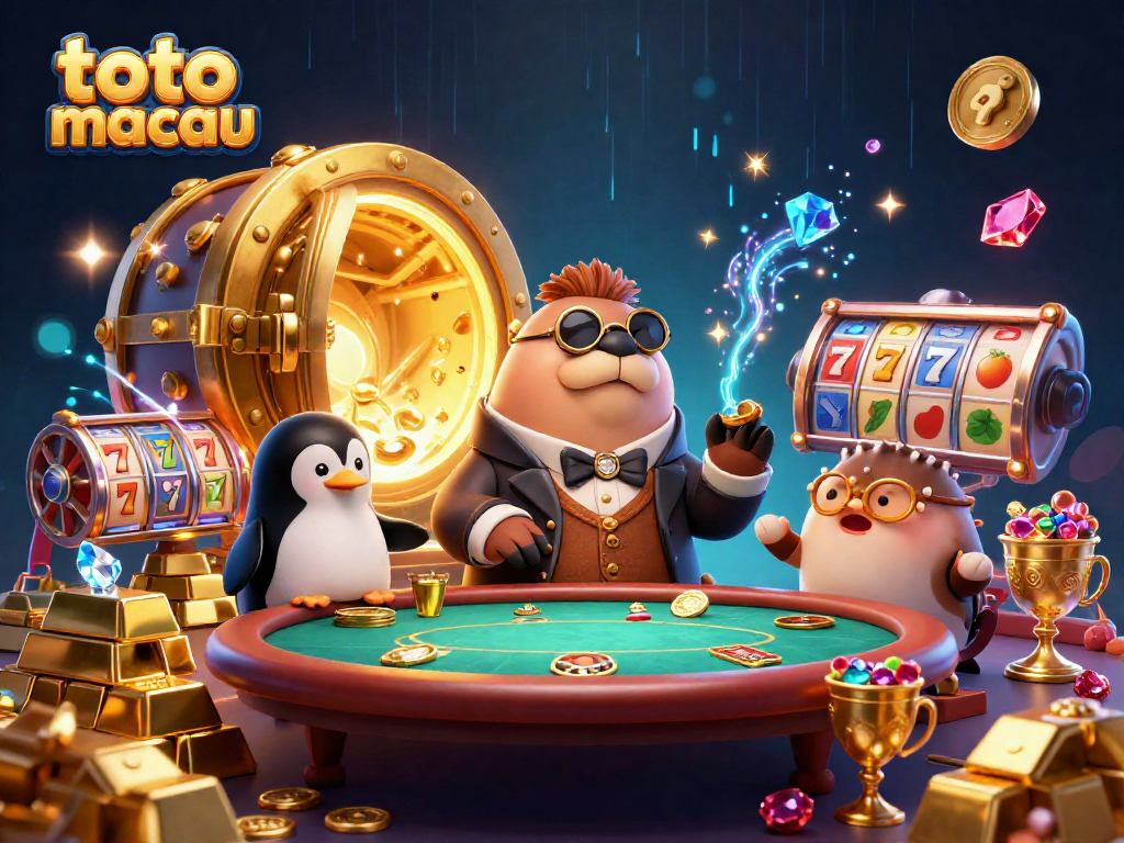 Experience thrilling wins at toto macau with a lively casino scene featuring a walrus and friends at a poker table.