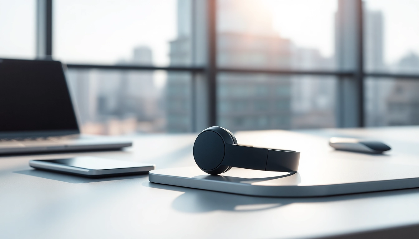 Experience the sleek design of F1 Bone Conduction Headphones on a modern desk layout.