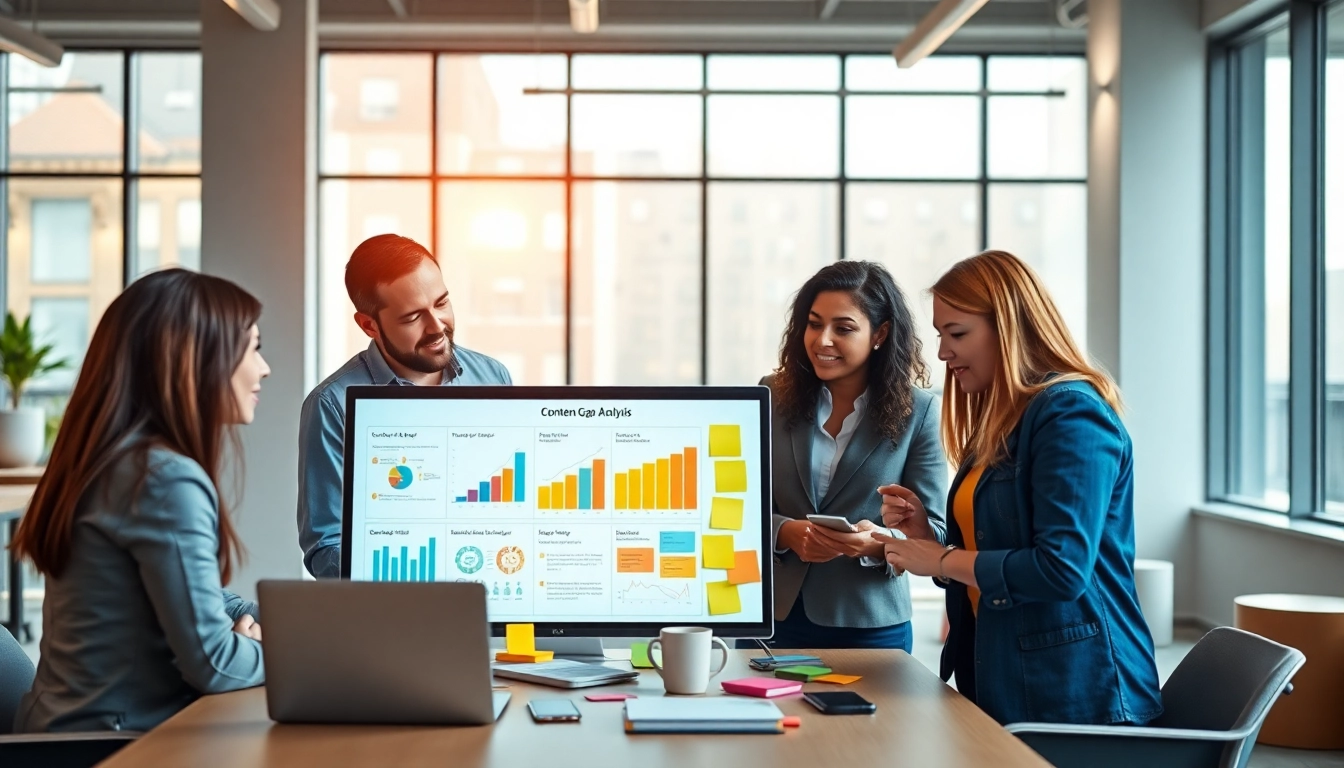 Enhance your strategy with a team conducting a Content Gap Analysis in a collaborative office setting.