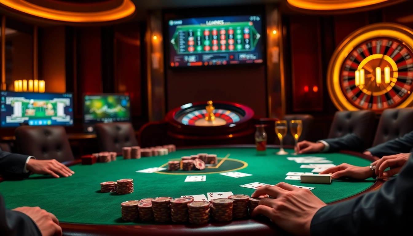 Découvrez le frisson du casino fiable en ligne avec des joueurs professionnels à une table de jeu luxueuse.