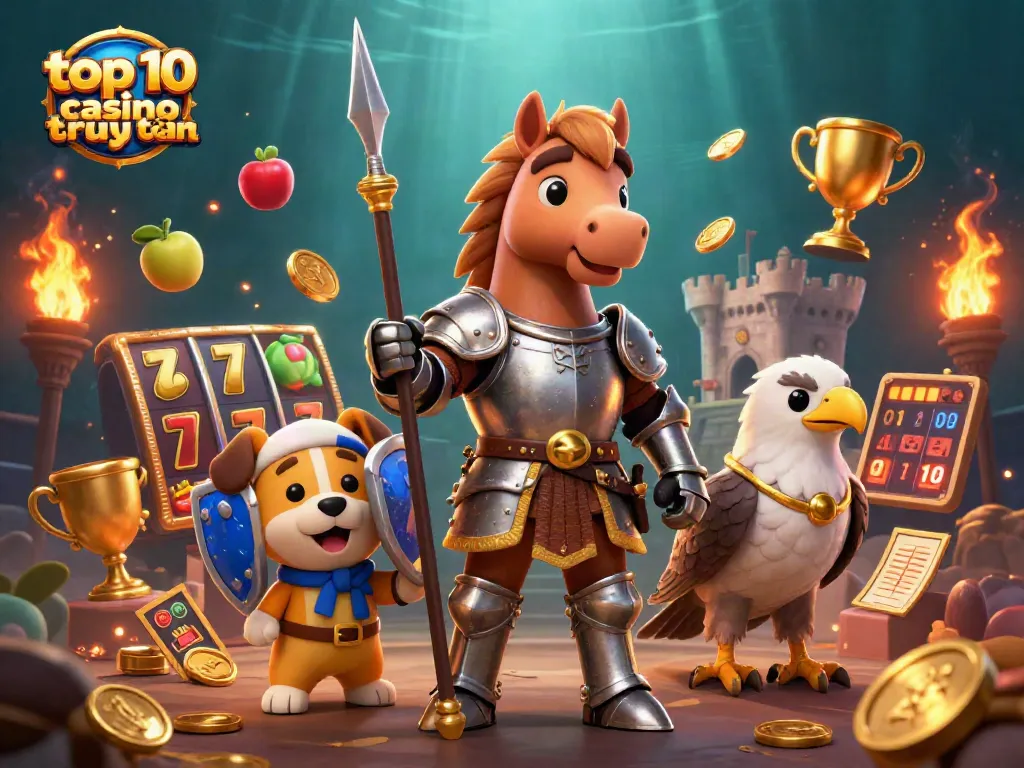 Khám phá top 10 casino trực tuyến với hình ảnh sòng bạc sống động và các nhân vật huyền bí.
