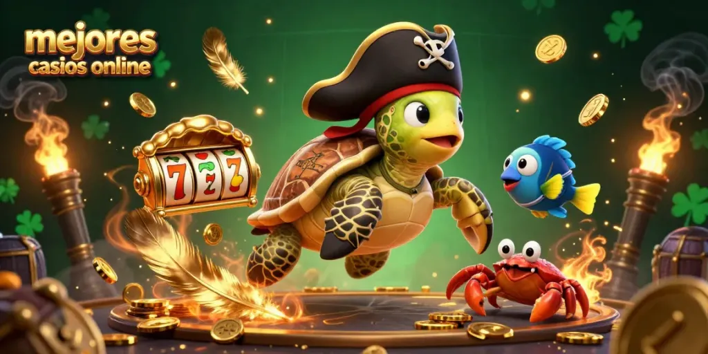 Explora los mejores casinos online con esta ilustración dinámica y colorida.