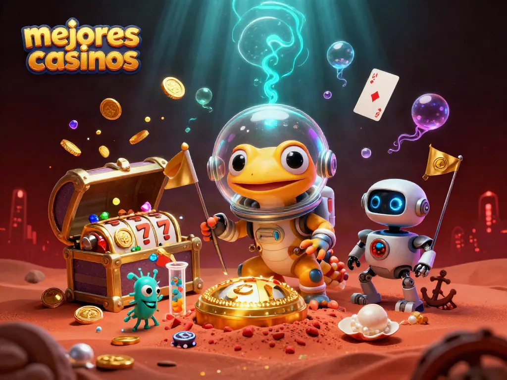 Mejores casinos: gecko marciano descubre un casino dorado en Marte mientras celebran unos alienígenas.