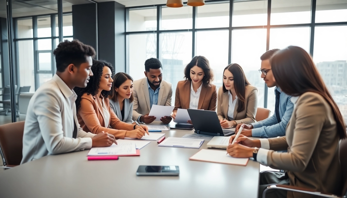 A diverse team engaged in Proposal Writing and Management during a collaborative meeting.