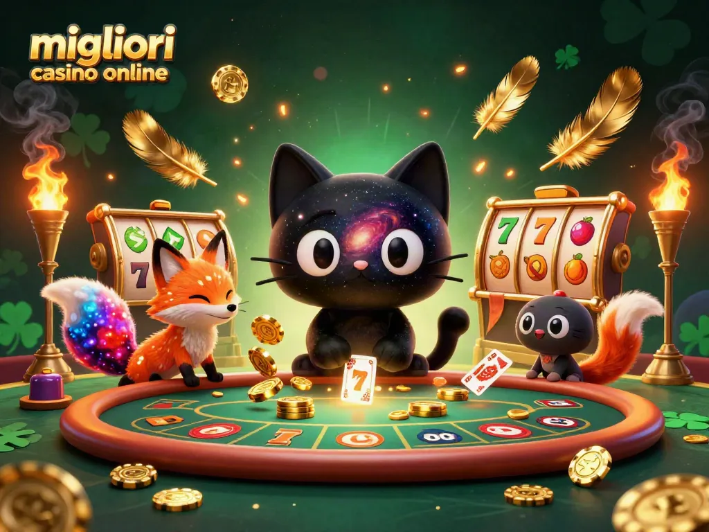 Scopri i migliori casino online mentre il gatto nero attira fiches d'oro in un'atmosfera cosmica.