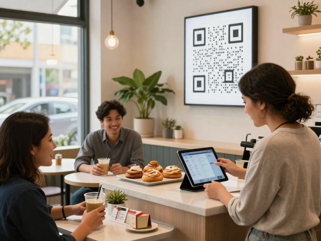 Owner at café using loyalty software to engage customers and enhance rewards experience