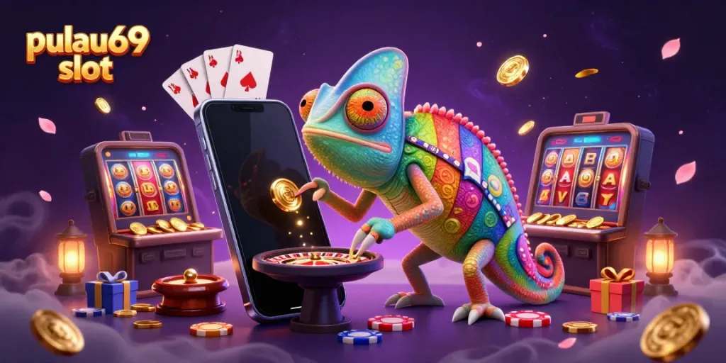 Engage with pulau69 slot through this vibrant 3D casino illustration, showcasing action and excitement.