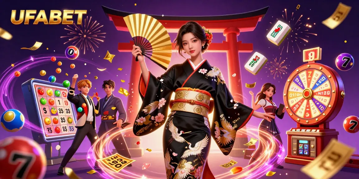 Bet on UFABET with vibrant lottery scenes and elegant characters celebrating wins in dynamic gaming environments.