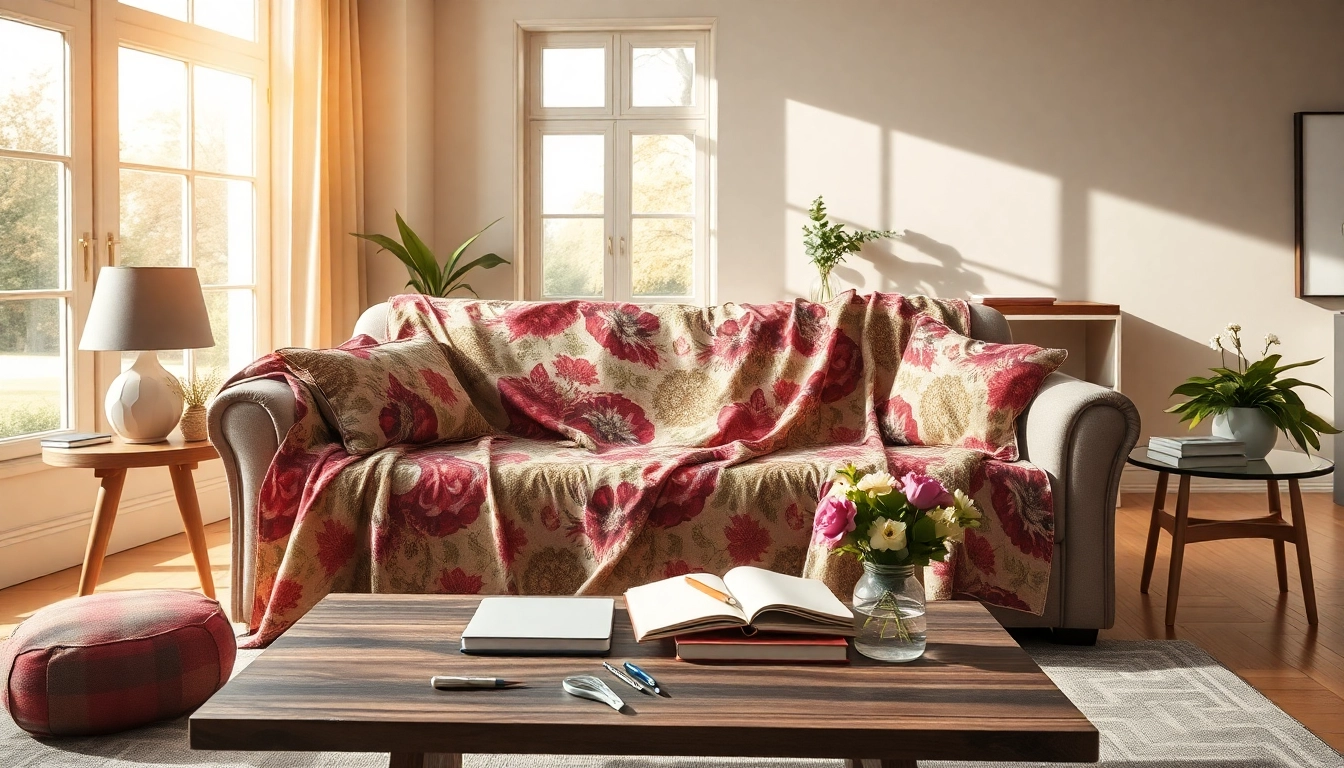 Tricot stof kopen van hoogwaardige kwaliteit, stijlvolle stoffen op een elegante sofa in een gezellige woonkamer.