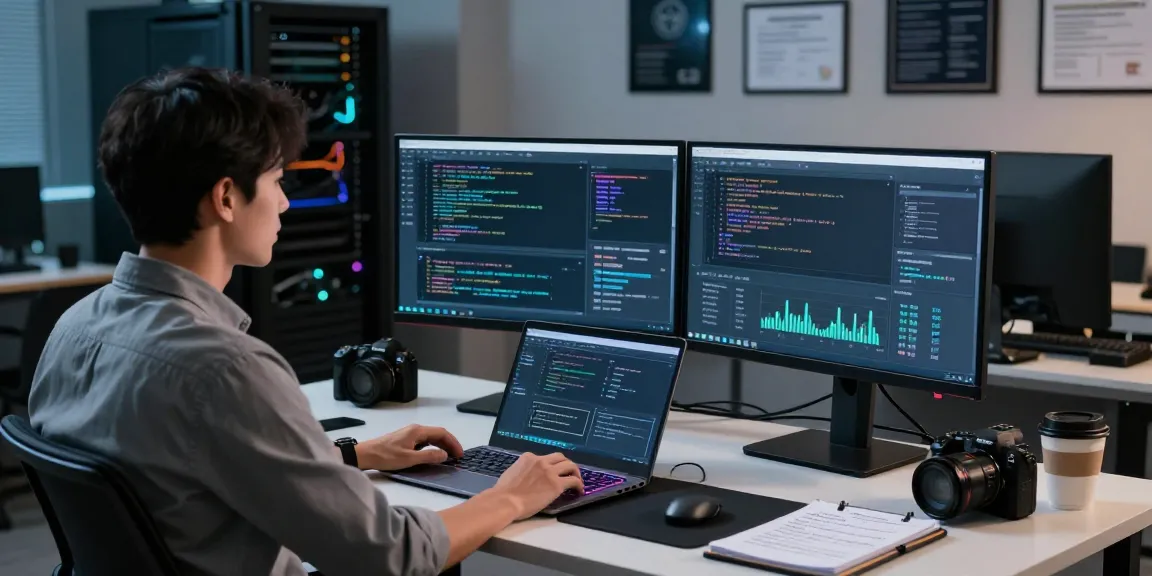 IT specialist analyzing security metrics on https://shs-dome5.com/ in a modern cybersecurity workspace.