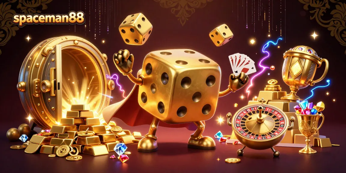 Experience winning with spaceman88 in a vibrant casino-themed dynamic illustration.