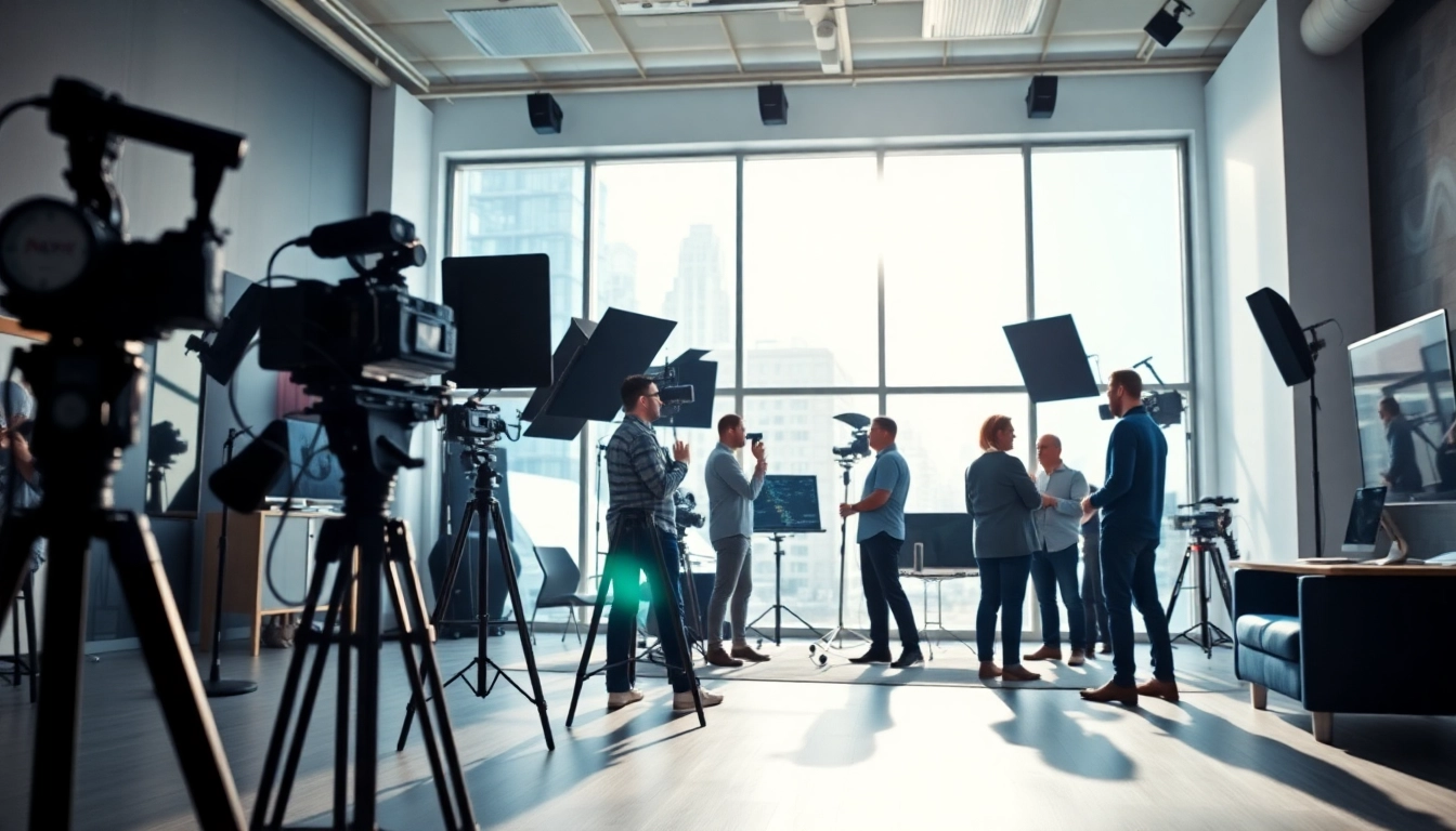 Professionals at edmonton production companies collaborating in a vibrant studio setting.