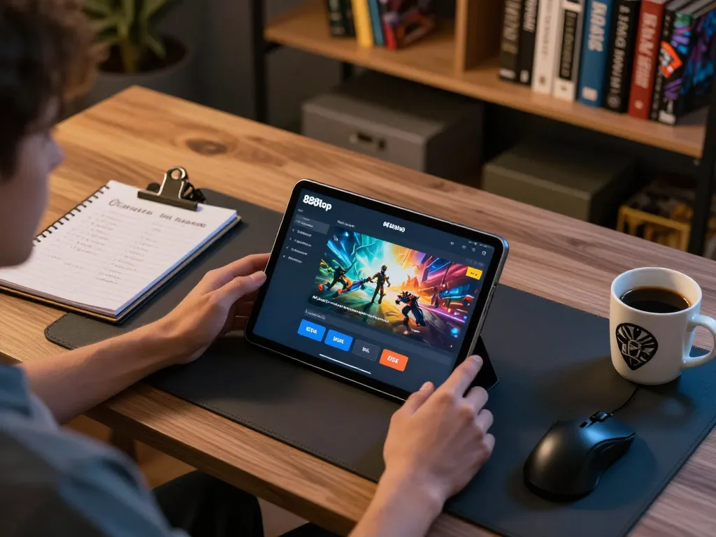 Person enjoying the 888top mobile app, surrounded by gaming strategy notes in a cozy setup.