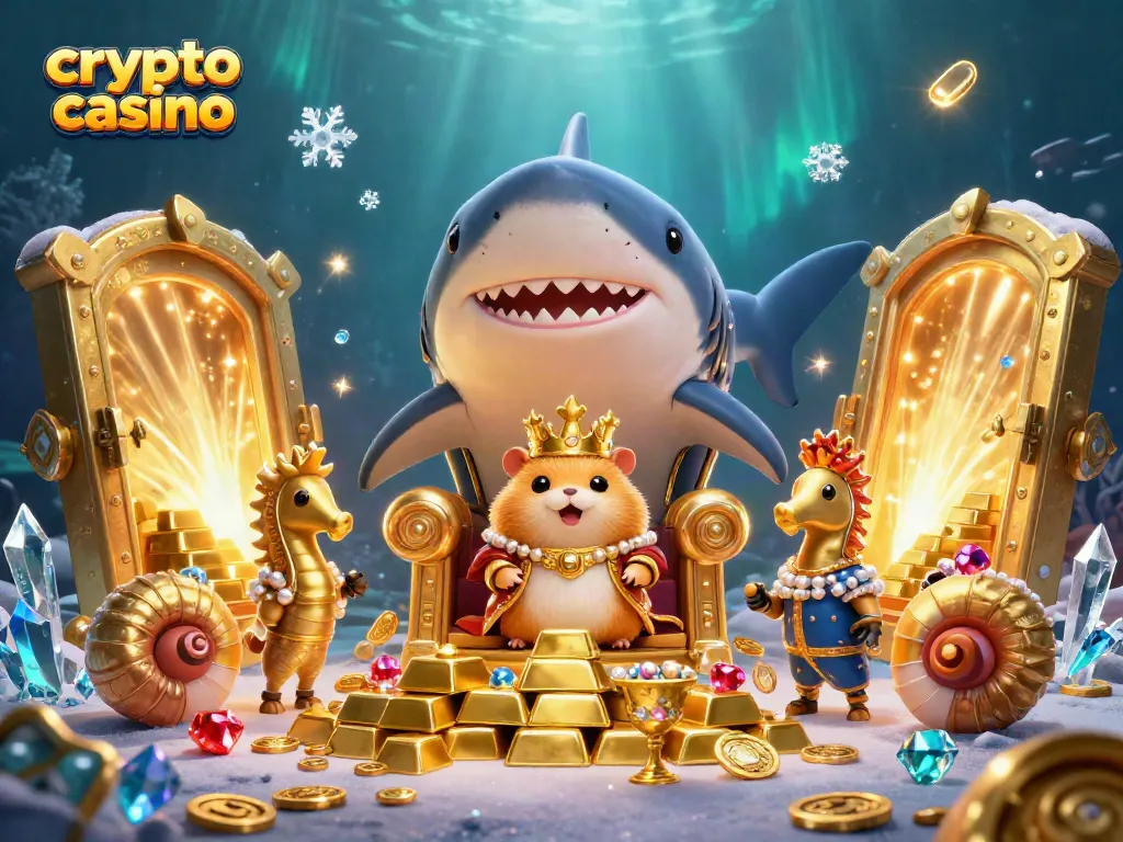 Gioca nei crypto casino con il re criceto in oro e tesori brillanti circondati da guardie di cavalluccio marino.