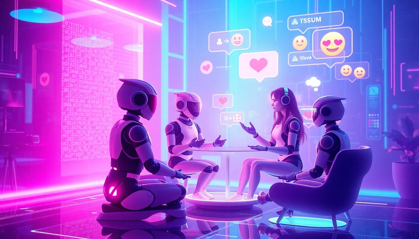 Engaging NSFW AI chat interface with vibrant colors and holographic characters.