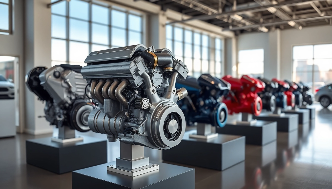 Explore quality used engines showcased in a bright automotive showroom.