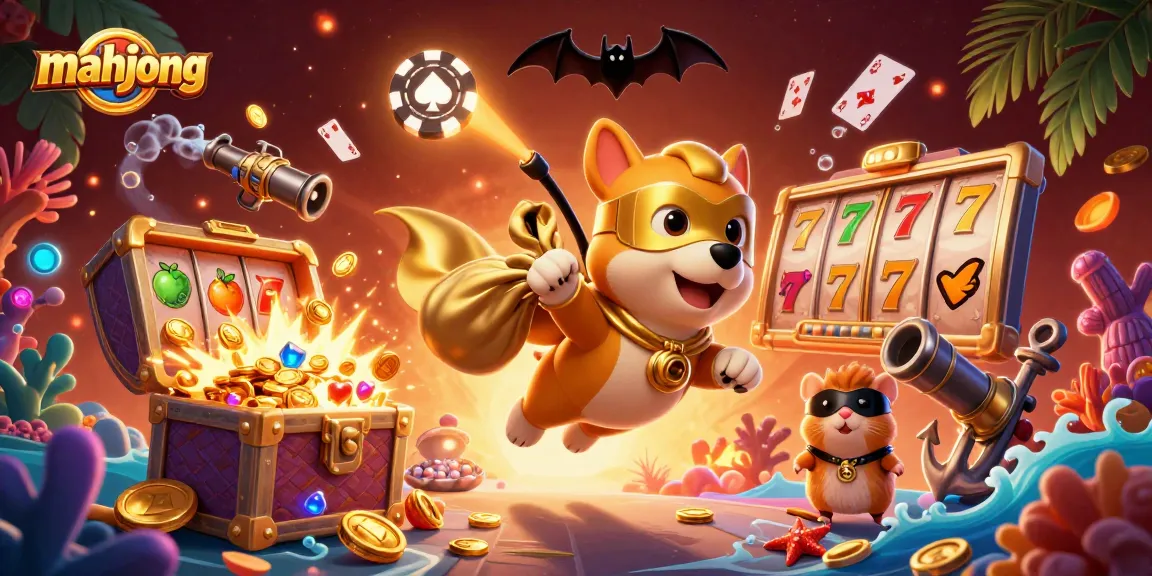 Experience mahjong excitement with thrilling slot reels and dynamic cartoon characters in an epic casino scene.