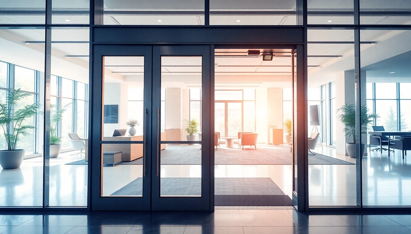 Showcasing Commercial Automatic Doors enhancing access in a modern office environment.