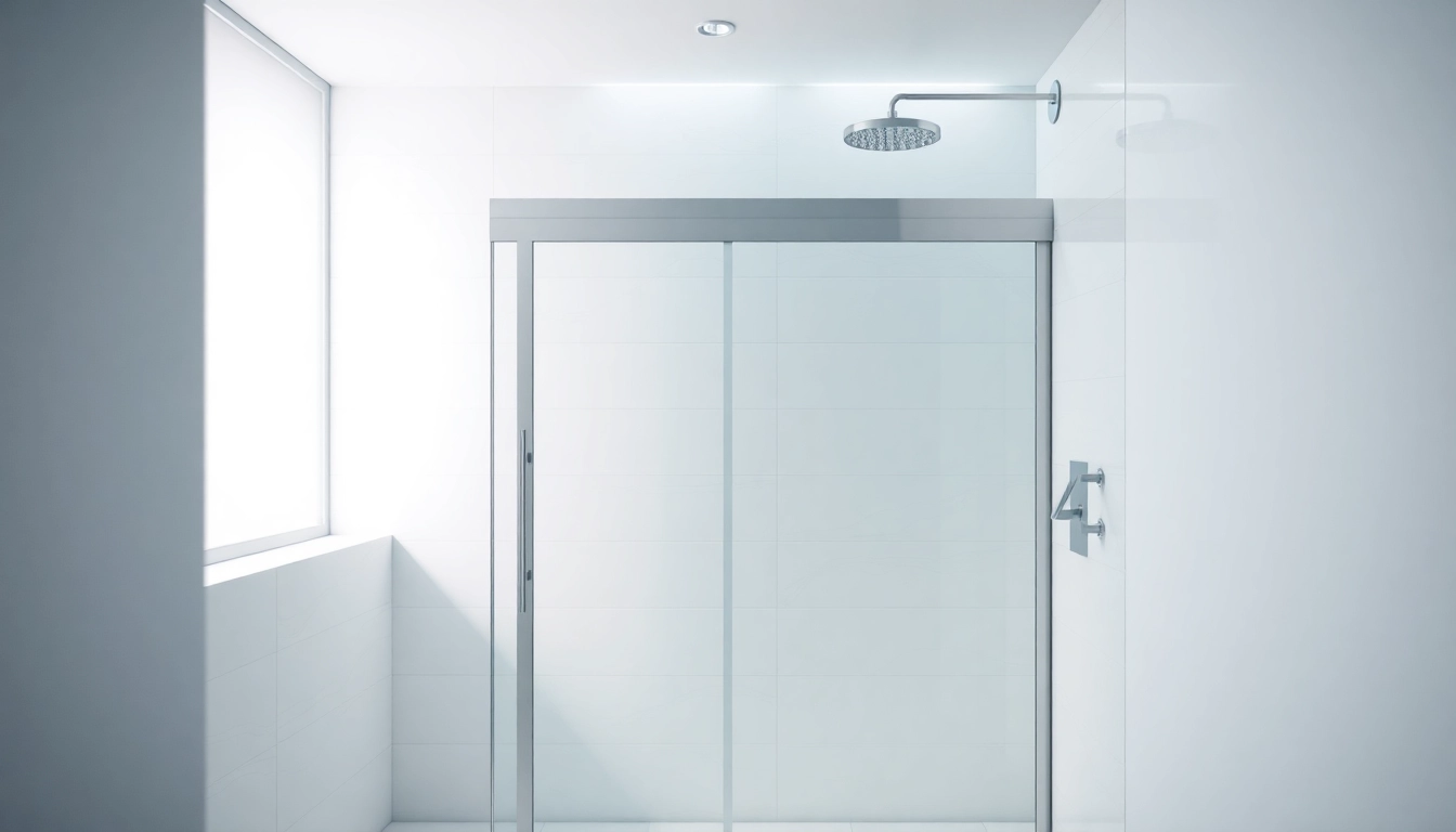 Elegant shower sliding doors enhancing modern bathroom aesthetics with luxurious tiles.