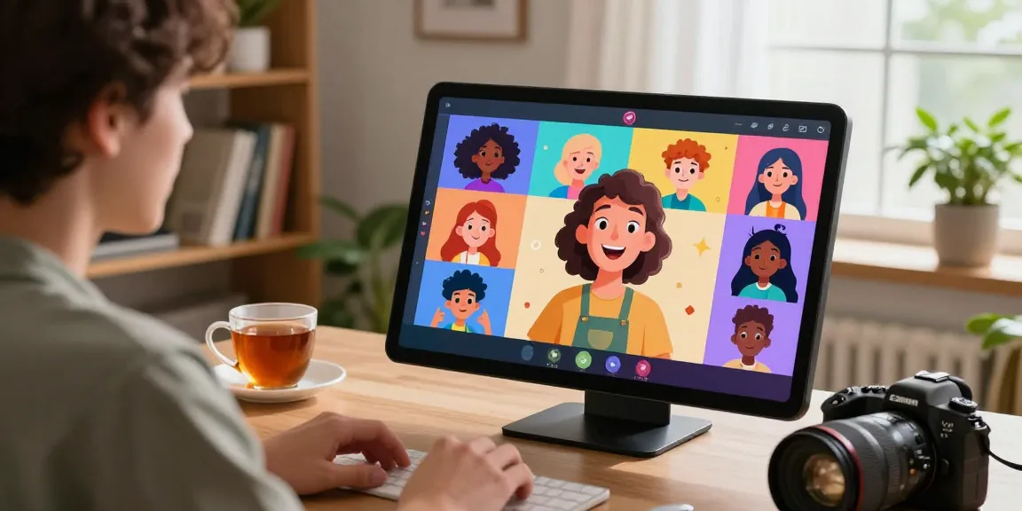 Engaging user experience with Crushon IA in a cozy home office, vibrant AI characters in backdrop.